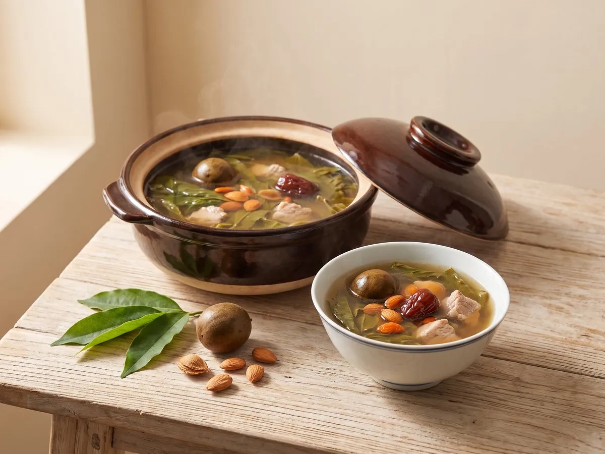 Sauropus (dragon's tongue) leaf and monk fruit soup with lean pork