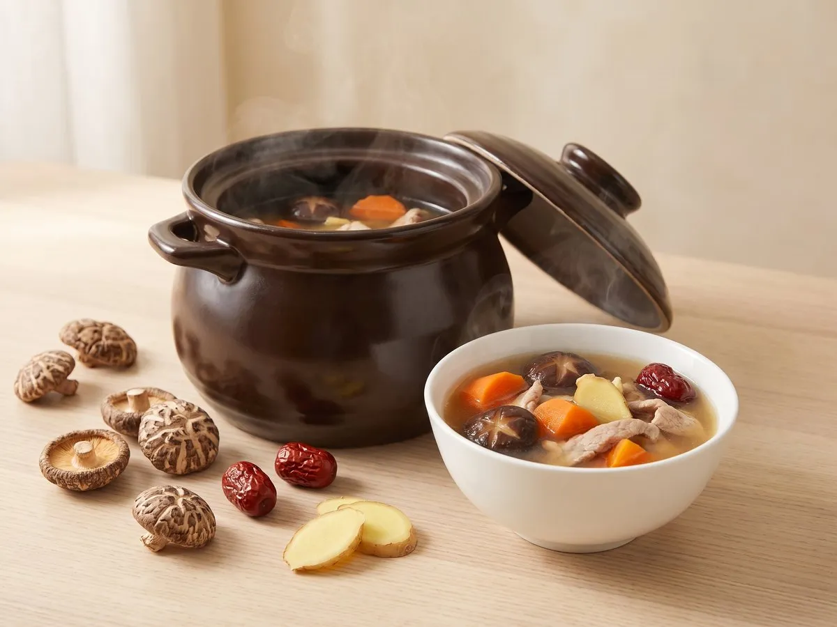Shiitake mushroom, carrot and red date soup with lean pork