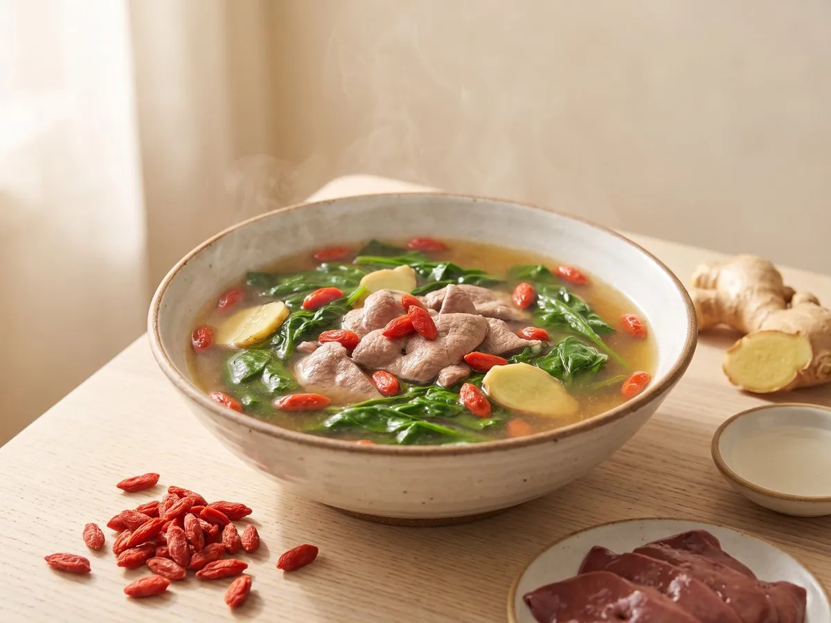 Spinach and pork liver soup