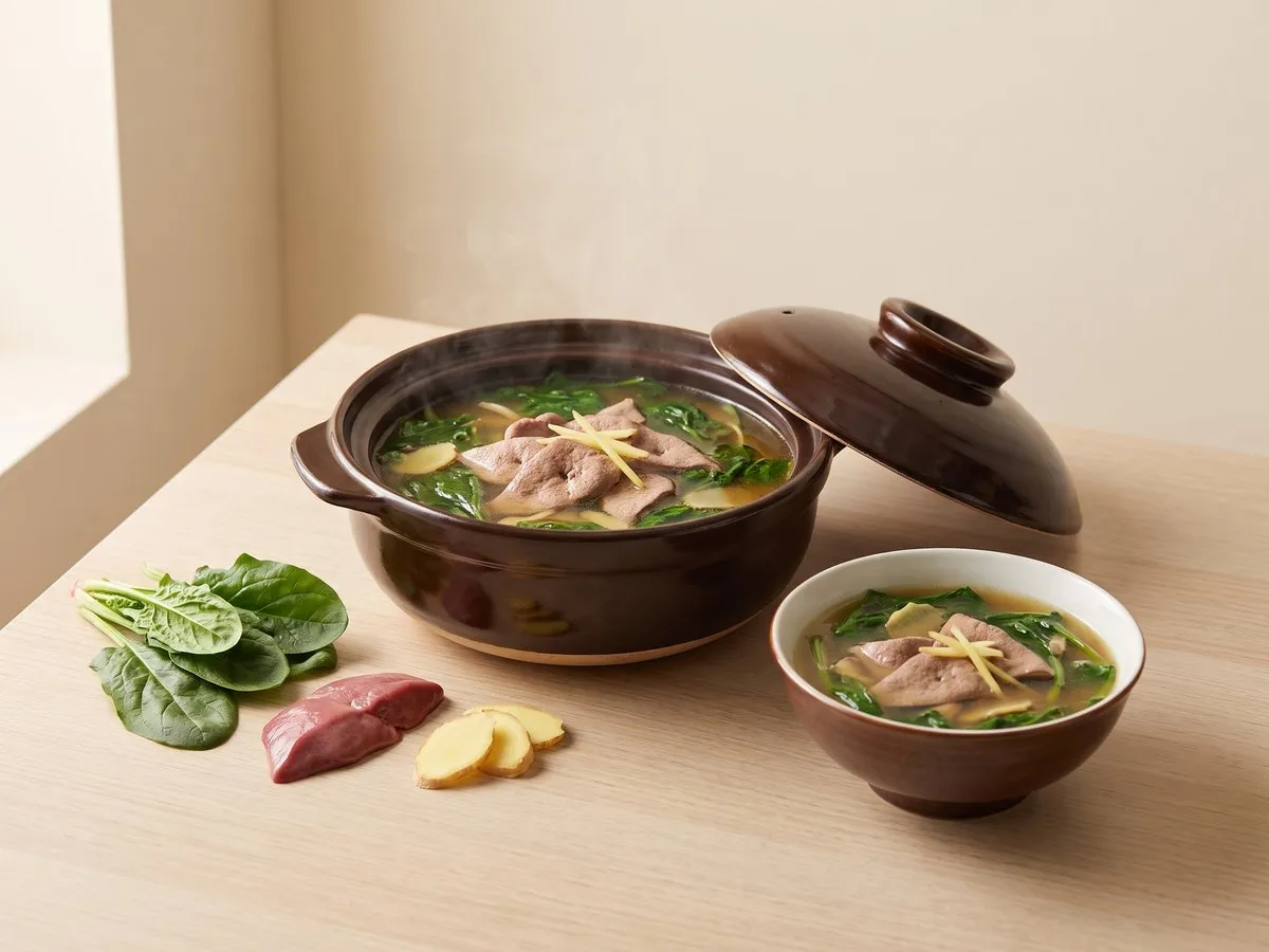 Spinach and pork liver soup