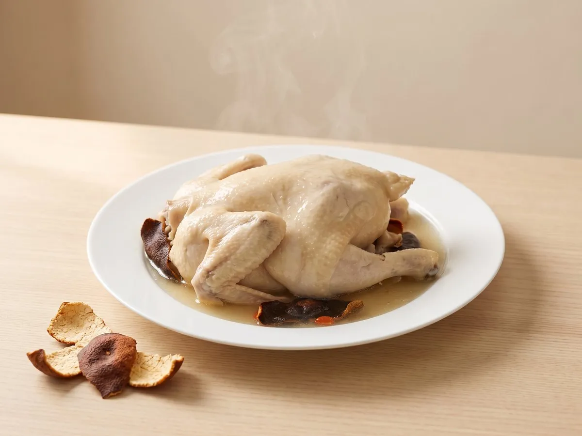 Steamed chicken with aged tangerine peel