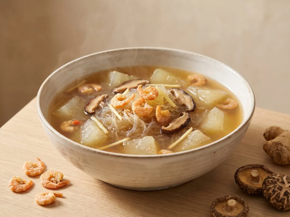 Winter melon, dried shrimp and glass noodle soup