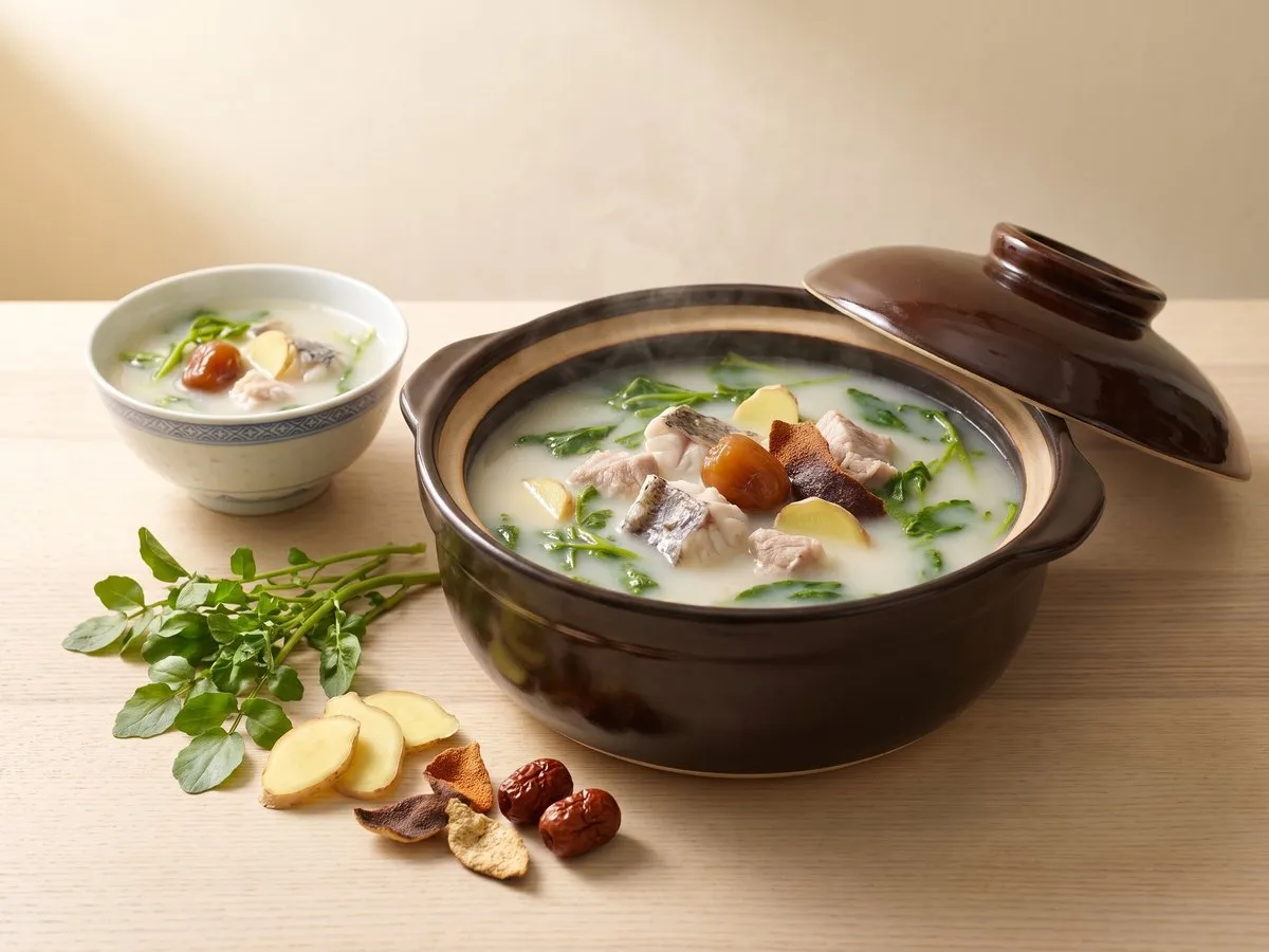 Yellowcress (marsh cress) and snakehead fish soup