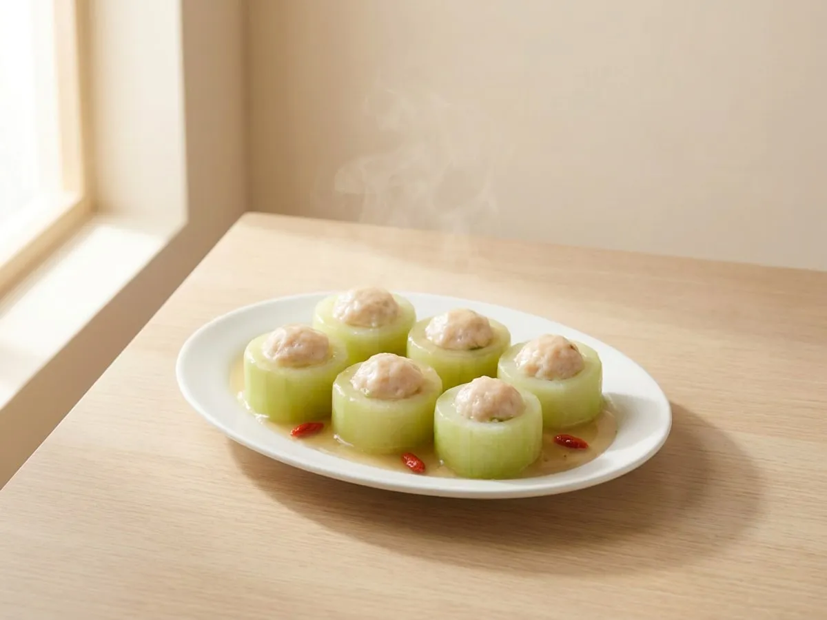 Hairy melon rounds stuffed with fish paste