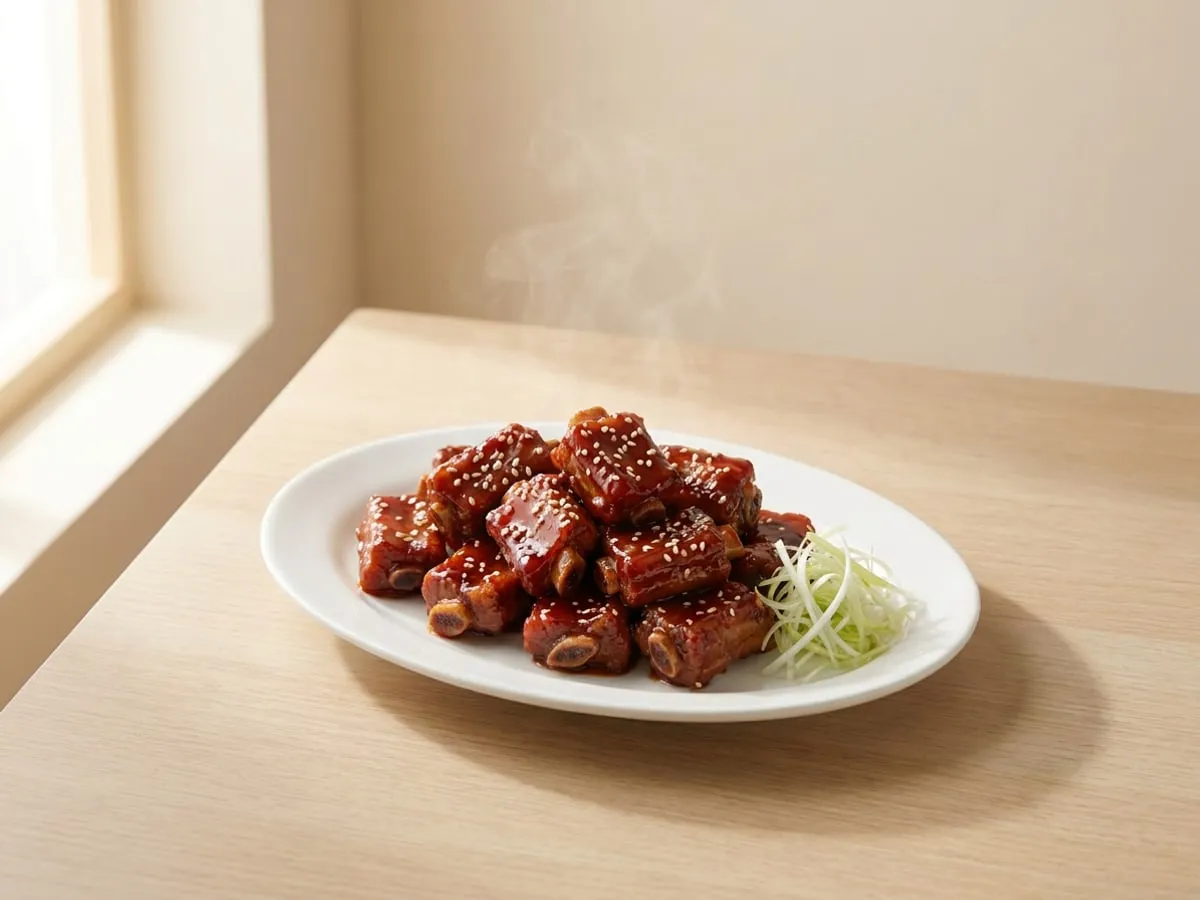 Peking-style spare ribs in a dark, glossy sauce