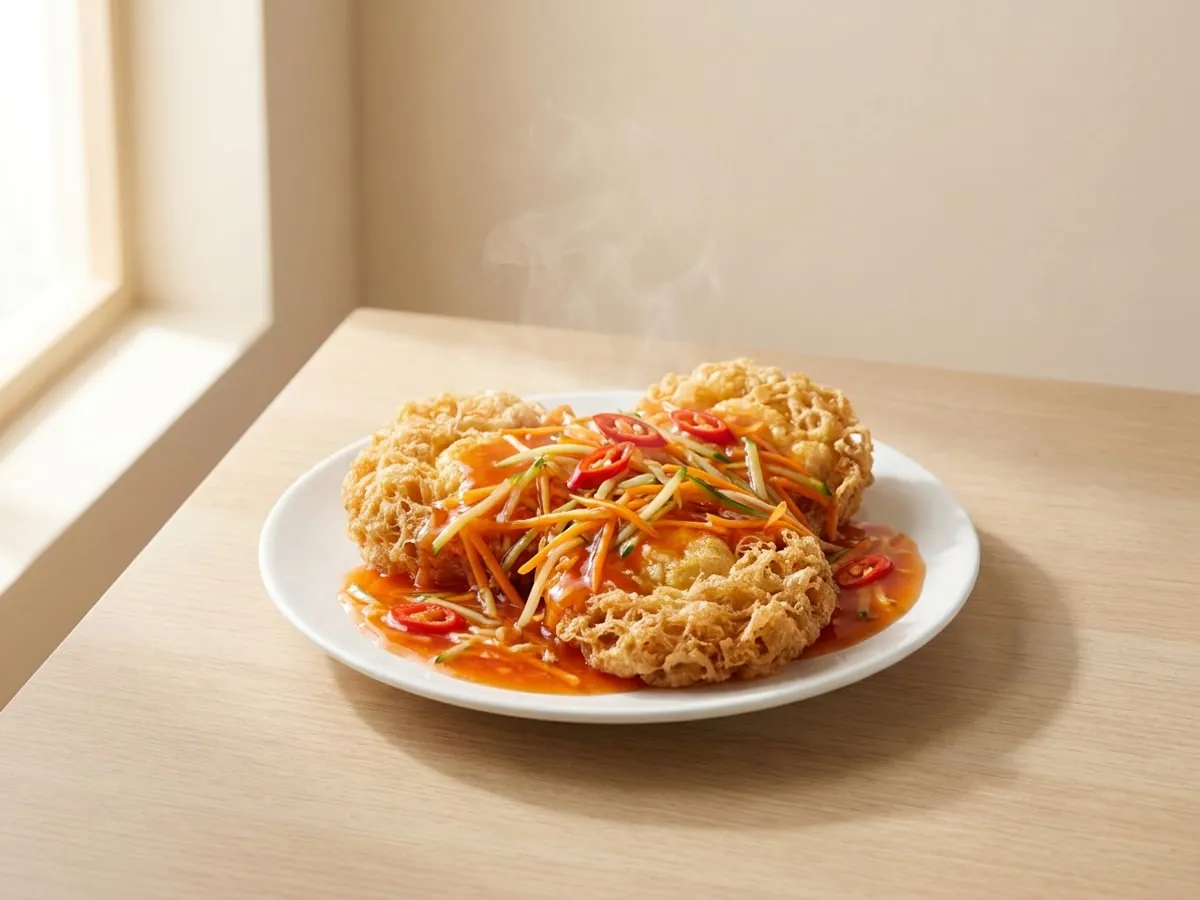 Puffed fried eggs in five-willow sweet and sour