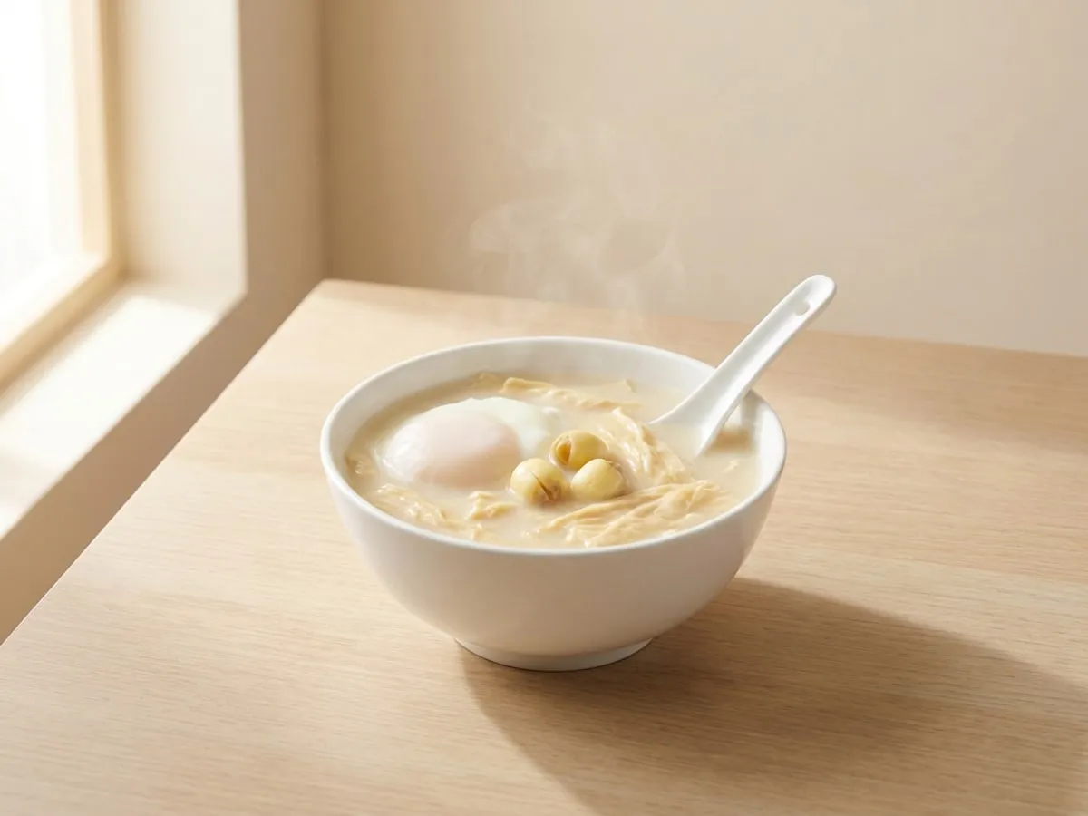 Bean curd stick and egg sweet soup