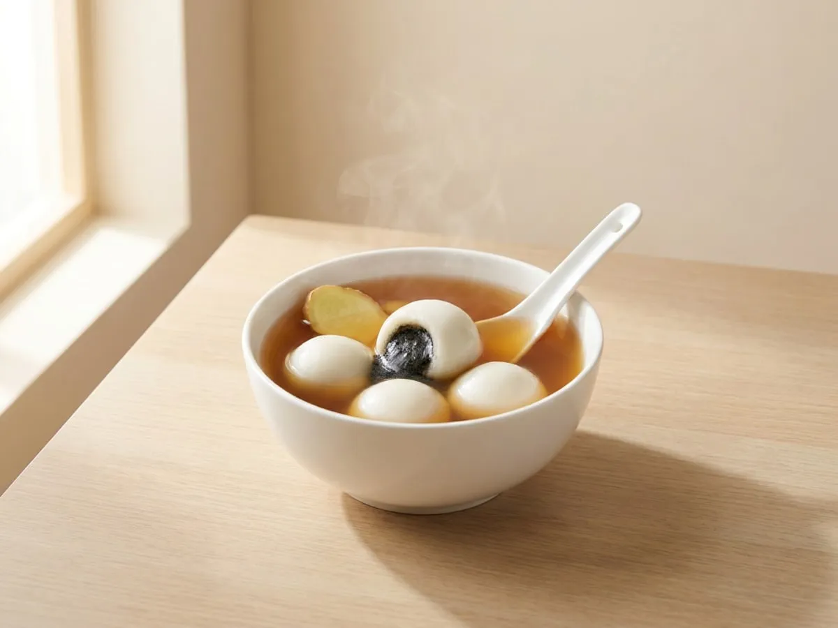 Glutinous rice balls in ginger syrup