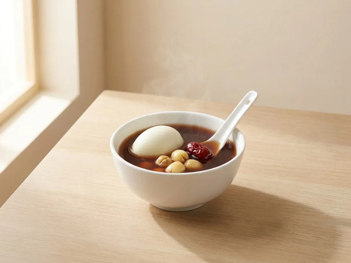 Mulberry mistletoe and lotus seed egg tea