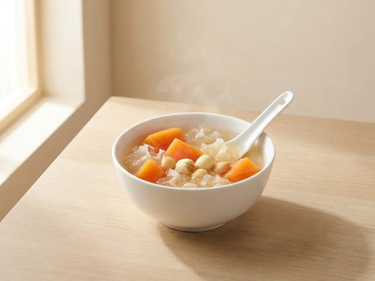 Papaya and snow fungus sweet soup